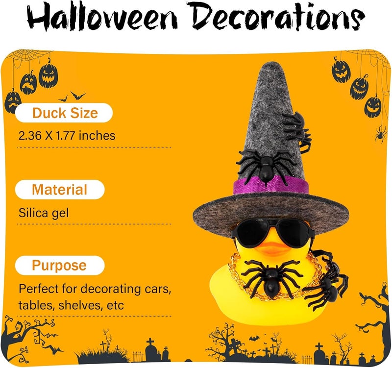 wonuu Spiders Rubber Ducks for Halloween, Car Dashboard Decorations Duck for Office Desk Ornament Accessories with Witch Hat Glasses Chain Spider (Dark Gray) - Image 3